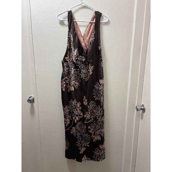 California Dynasty Slip Dress Nighty size Large Brown Pink Floral y2k feminine - Picture 2 of 5